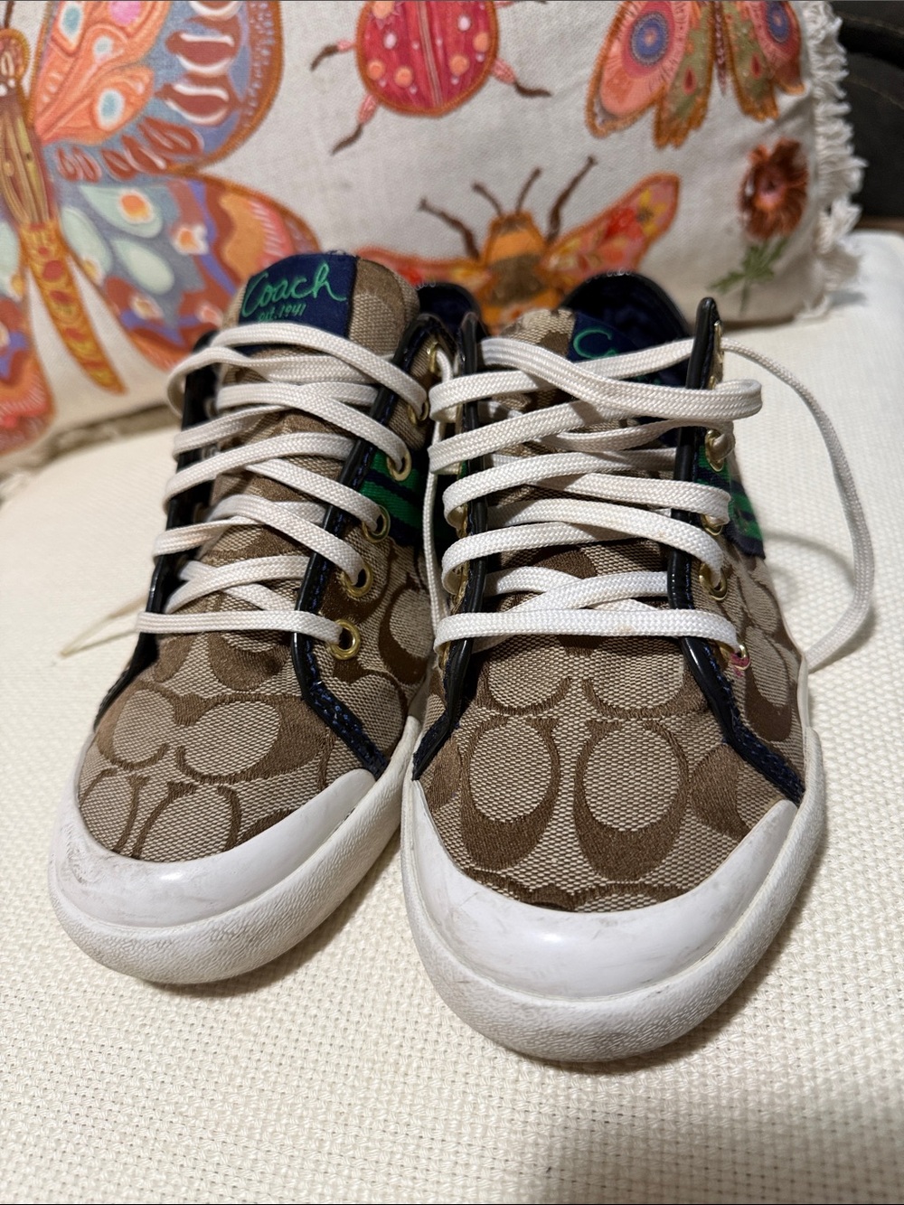 Coach Kids Brown Signature Canvas Sneakers with White Soles